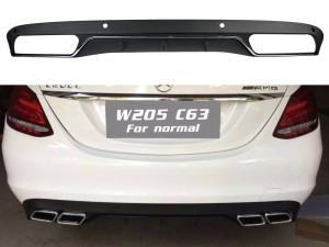 Накладка заднего бампера черная с хромом (диффузор) в стиле AMG C63 Mercedes C-Class W205 2015-2021 к обычному бамперу