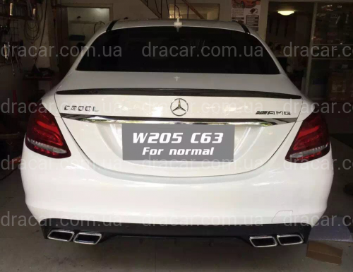 Накладка заднего бампера черная с хромом (диффузор) в стиле AMG C63 Mercedes C-Class W205 2015-2021 к обычному бамперу артикул 7959