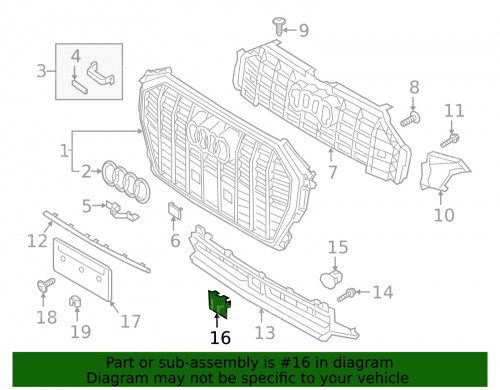 Накладка переднего бампера под круиз радар 83A807412A9B9 для Audi Q3 83A 19-23 S-Line оригинал артикул 10735