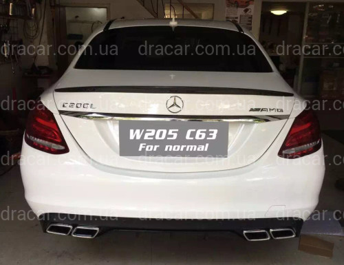 Накладка заднього бампера чорна (дифузор) у стилі AMG C63 Mercedes C-Class W205 2015-2021 до звичайного бампера артикул 7958