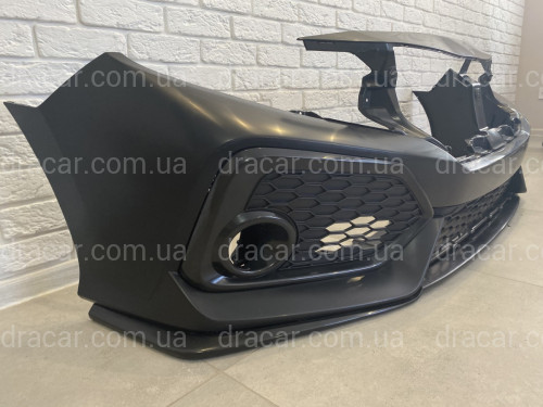 Бампер передній SI Honda Civic 4D / 5D 2016-2020 (бампер, губа, сітки) артикул 6931