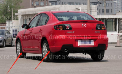 Бризковики Mazda 3 СЕДАН З ПОРОГАМИ 2006-2008, комплект 4шт. артикул 6567