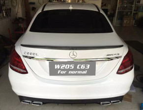 Накладка заднього бампера чорна (дифузор) у стилі AMG C63 Mercedes C-Class W205 2015-2021 до звичайного бампера