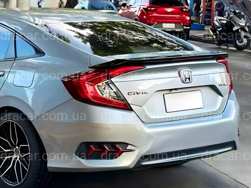 Спойлер багажника Honda Civic зі стоп сигналом 2016-ABS пластик, чорний глянець артикул 8419