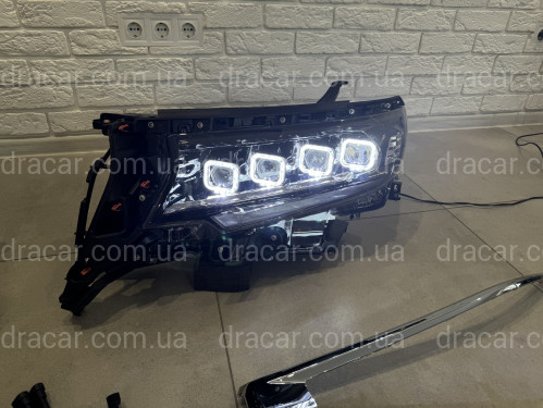 Led фари 4 лінзи стиль BUGATTI для Toyota Land Cruiser Prado 150 рестайлінг 2018-2023 артикул 8451