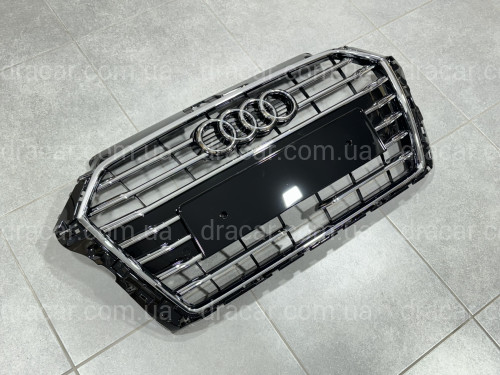 Решітка радіатора с дистроніком для Audi A3 2017-2020 чорна з хромом артикул 8704