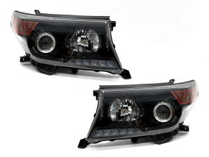 Фари рестайлінг Toyota Land Cruiser 200 2007- 2015 BROWNSTONE чорні 2007-2015 2шт.