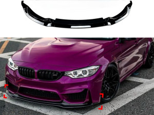 Спідниця переднього бампера BMW M4 F81 F82 F83 абс пластик, чорний глянець  