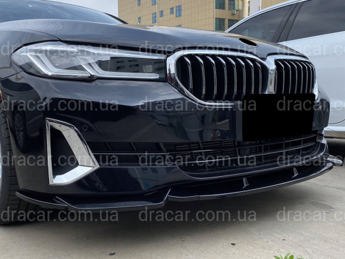 Спідниця накладка переднього бампера BMW 5 series G30 G31 LCI 2020-2023 ABS пластик, чорний глянець артикул 9083
