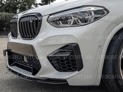 Спідниця накладка переднього бампера X3M F97 / X4M F98 2018-2021, ABS пластик колір чорний глянець артикул 9084