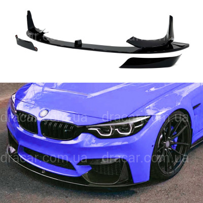 Спідниця переднього бампера BMW M4 F81 F82 F83 абс пластик, чорний глянець артикул 4496