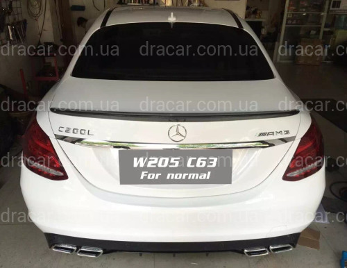 Накладка заднього бампера чорна з хромом (дифузор) у стилі AMG C63 Mercedes C-Class W205 2015-2021 до звичайного бампера артикул 7959