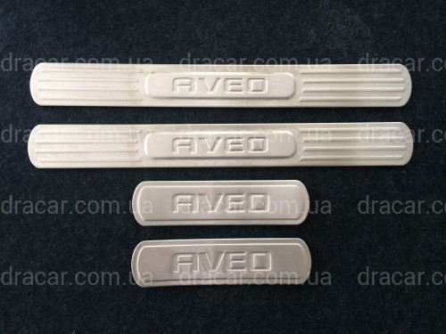 Накладки на пороги Chevrolet Aveo T300 2012 (нержавіюча сталь) артикул 3769